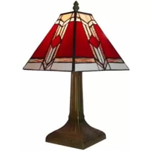 Image of Minisun - Antique Brass Effect Vintage Red White Stained Glass Table Lamp Light