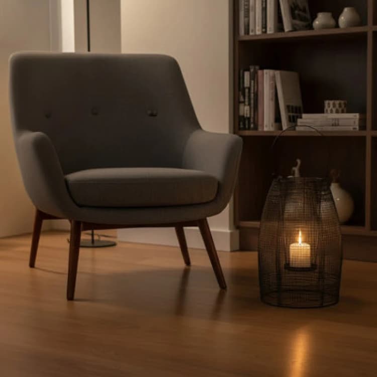 Image of Premier Housewares Small Black Lantern, Iron Wireframe Black Candle Holder, Indoor & Outdoor Glass Shade Candle Holder Black