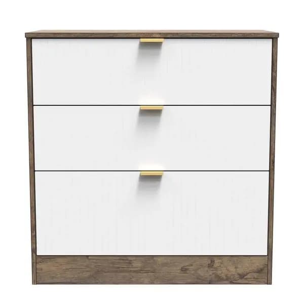 Image of Welcome Furniture Ready Assembled Nashville 3 Drawer Deep Chest In White Matt & Vintage Oak NVF049WMVO
