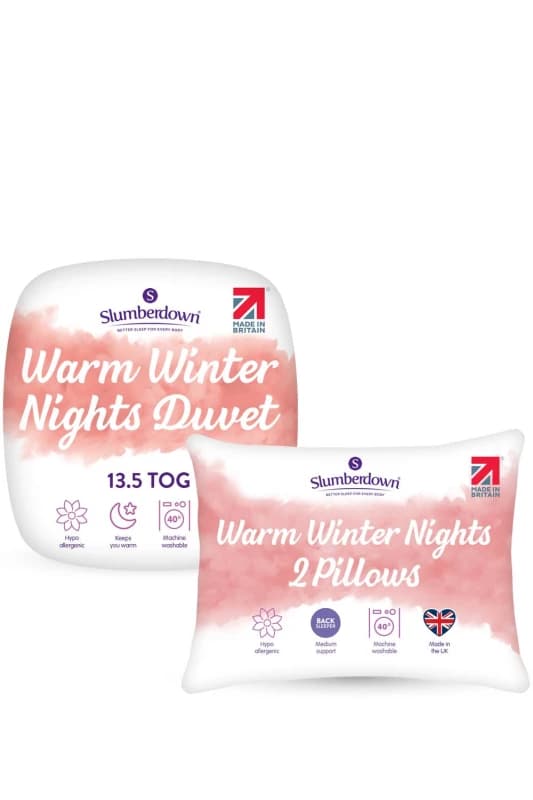Image of Slumberdown Warm Winter Nights 13.5 Tog Duvet, 2 Pillows in White Size: Super King White Unisex Super King