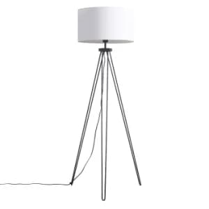 Image of Aero Hairpin Tripod Floor Lamp in Black with XL White Reni Shade
