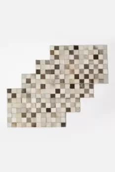 Image of Block Check Grey Leather Placemats Set of 4