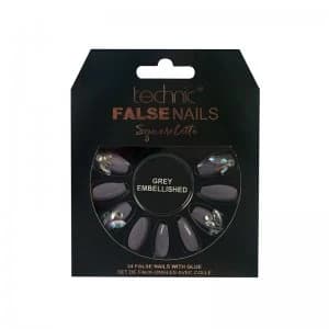 Image of Technic Squareletto Grey Embellished False Nails