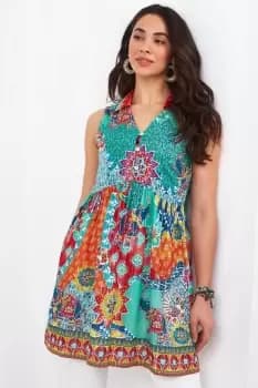 Image of Statement Collar Button Front Sleeveless Tunic Dress