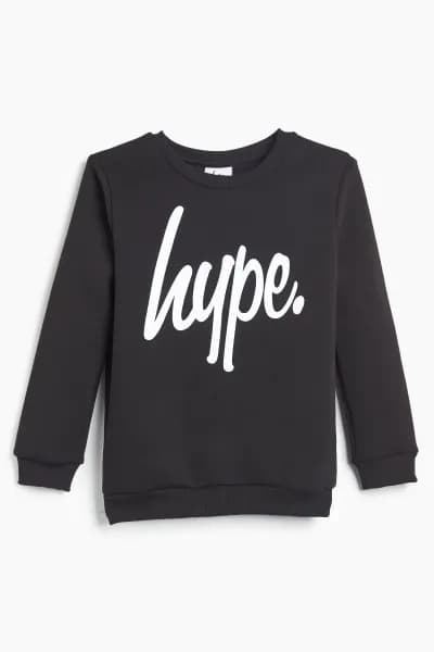 Image of Boys Hype Script Crew Neck Sweatshirt - Black - Size: 11-12 Years - Plain