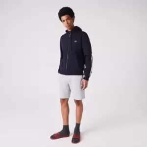 Image of Lacoste Mens Branded Bands Zippered Fleece Hoodie Size 5 - L Navy Blue