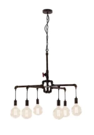 Image of AMARCORD Industrial 6 Light Pendant Ceiling Light Rust 71x58cm