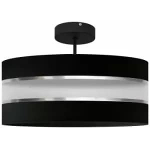 Image of Helam Helen Cylindrical Pendant Ceiling Light Black, Silver 40cm