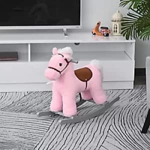 Image of Homcom Kids Plush Ride-On Rocking Horse with Plush Toy Animal Sounds Pink