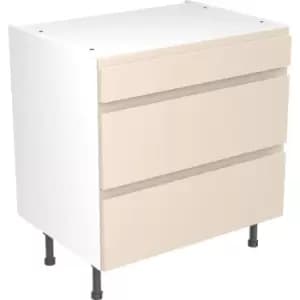 Image of Kitchen Kit Flatpack J-Pull Kitchen Cabinet Base 3 Drawer Unit Super Gloss 800mm in Cashmere MFC