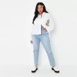 Image of Missguided Plus Straight Thigh Slash Jean - Blue