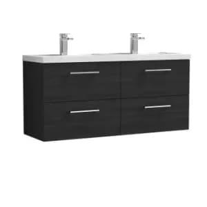 Image of Nuie Arno 1200mm Wall Hung 4 Drawer Vanity & Double Polymarble Basin Charcoal Black