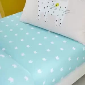 Image of Catherine Lansfield Kids Cute Cats Easy Care 6" Deep Fitted Sheet, Green, Junior