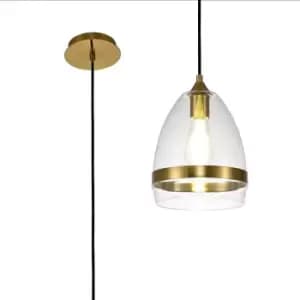Image of Pendant 20cm Cone, 1 x E27 (Max 20W), Ancient Brass & Clear