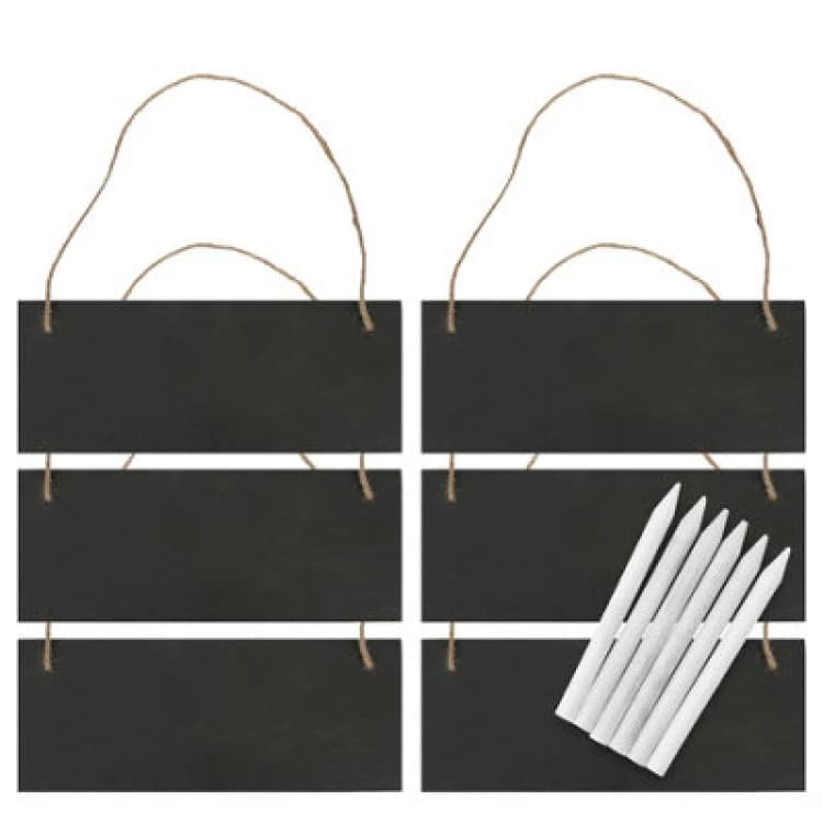 Image of Nicola Spring Rectangle Slate Memo Boards With Rope & Chalk Pencils - 25Cm X 10Cm - Black - Pack Of 6