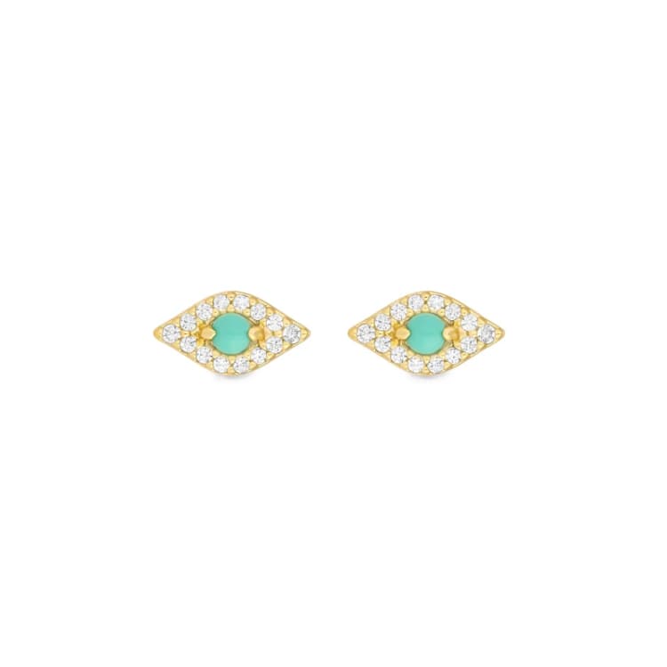 Image of Inicio 14K Gold Plated Recyc Evil Eye Studs - Gift Pouch Stud Earrings One Size Gold 87956310000