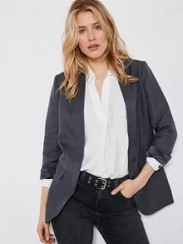 Image of Mint Velvet Smoke Shawl Collar Blazer - Dark Grey, Size 8, Women