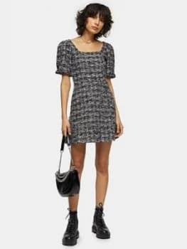 Image of Topshop Volume Sleeve Bouclé Mini Dress - Monochrome, Mono, Size 10, Women