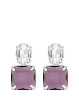 Image of Mood Silver Crystal And Amethyst Cushion Drop Earrings, Silver, Women
