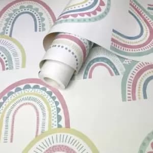 Image of Holden Boho Rainbow Pink and Duckegg Childrens Wallpaper