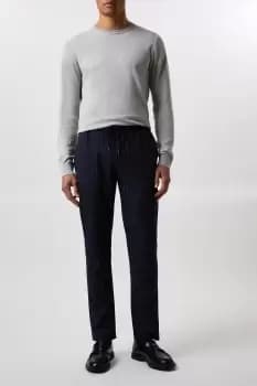 Image of Mens Slim Fit Navy Pinstripe Drawstring Trousers