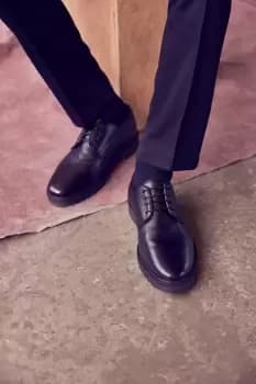 Image of Black Textured Leather Derby Shoes
