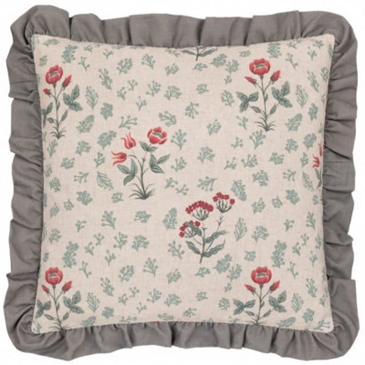 Image of Paoletti Paoletti Linen Renata Floral Printed Ruffle Cushion Size: 50cm x 50cm Multi 50cm x 50cm Unisex 5025532822451