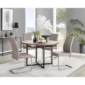 Image of Furniturebox Adley Brown Wood 120cm Storage Dining Table & 4 Cappuccino Lorenzo Silver Leg Faux Leather Chairs
