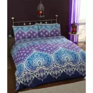 Image of Saphire Traditional Ethnic Double Duvet Quilt Cover & 2 Pillowcase Bedding Bed Set Blue & Purple