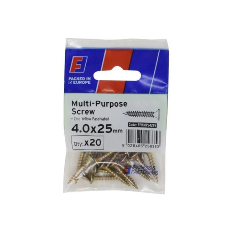 Image of Forgefix Multi Purpose Pozi Screw Csk St Zyp 4.0 x 25mm in Yellow Yellow Unisex