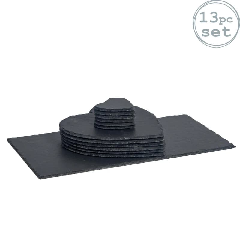 Image of Argon Tableware 13 Piece Heart Slate Placemats & Coasters Set Grey unisex