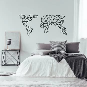 Image of Geometric World Map - Black (150 x 80) Black Decorative Metal Wall Accessory