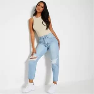 Image of I Saw It First Ripped Knee Mom Jean - Blue