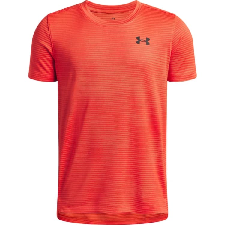 Image of Under Armour Kids Tech Vent Jacquard Short Sleeve Performance Gym Top Venom Red/Black male 11-12 (L)