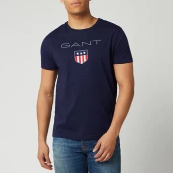 Image of GANT Mens O1. Shield Short Sleeve T-Shirt - Evening Blue - XL - Blue