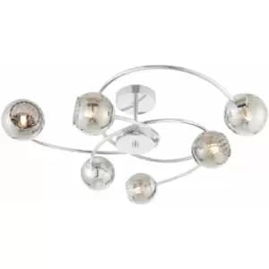 Image of Semi Flush Ceiling Light Chrome & Mirror Glass Shade 6x Lamp Hanging Pendant