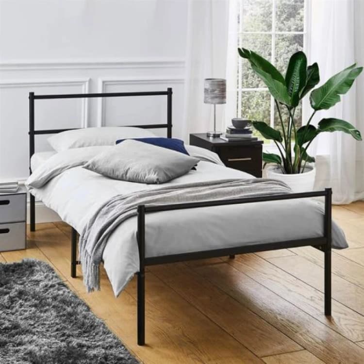 Image of House of Home Extra Strong Single Metal Bed Frame In Black - Improved