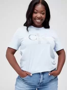 Image of Calvin Klein Jeans Plus Two Tone Monogram Logo Regular Fit Tee - Blue Size 2XL, Women