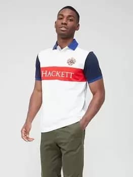 Image of Hackett Hackett Crest Panel Polo Shirt, White, Size L, Men