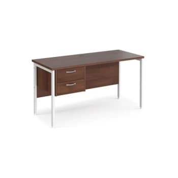 Image of Office Desk Rectangular Desk 1400mm With Pedestal Walnut Top With White Frame 600mm Depth Maestro 25 MH614P2WHW