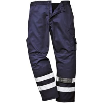 Image of S917 - Navy Sz L Tall Leg Iona Safety Combat Work Trousers HI-Vis - Portwest