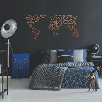 Image of Geometric World Map - Copper (120 x 58) Copper Decorative Metal Wall Accessory