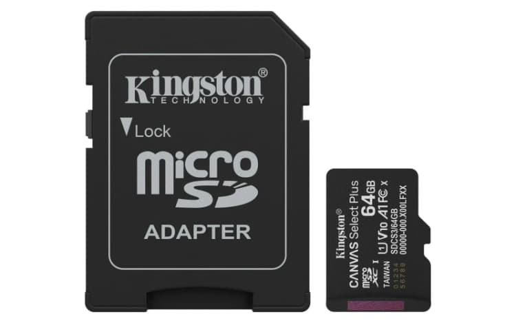 Image of Kingston Canvas Select Plus MicroSD 100MBs Class 10 64GB with Adapter