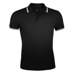 Image of SOLS Mens Pasadena Tipped Short Sleeve Pique Polo Shirt (XXL) (Black/White)