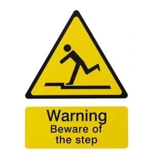 Image of The House Nameplate Company Danger Beware Of Step Self-Adhesive Labels, (H)200mm (W)150mm