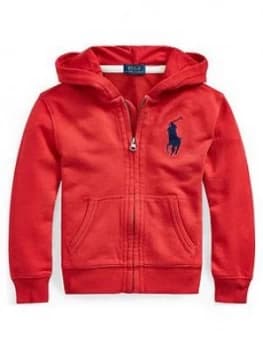 Image of Ralph Lauren Boys Big Pony Zip Through Hoodie - Red, Size 7 Years