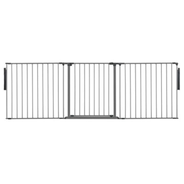 Image of Safetots Premium Multi Panel Room Divider, Up To 226Cm Wide, Grey, 70Cm Tall, Flexible Barrier With Door For Baby And Toddler