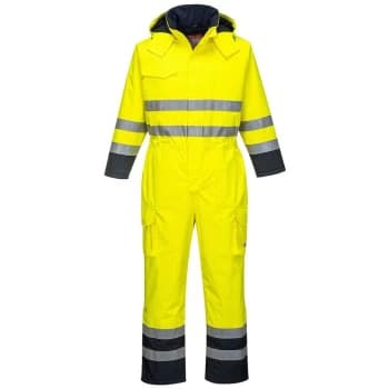 Image of Portwest - S775YNRL - sz L Bizflame Rain Hi-Vis Multi Coverall - Yellow/Navy