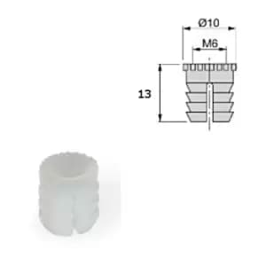 Image of Emuca - Furniture Plastic Socket - Size M6 13 x 10mm - Pack of 20