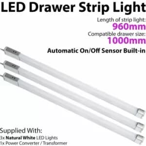 Image of 3x 1000mm LED Drawer Strip Light AUTO ON/OFF PIR SENSOR Kitchen Cupboard Door